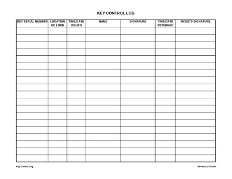 Key Control Log Form ≡ Fill Out Printable Pdf Forms Online