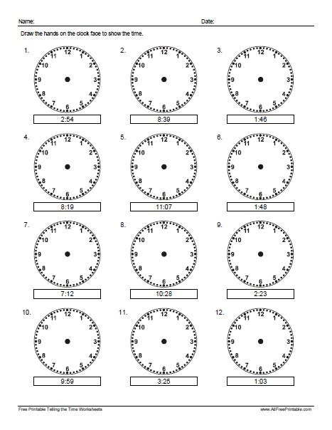 print draw the hands on the clock worksheet 10 min free printable