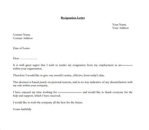 resign letter format templates    format
