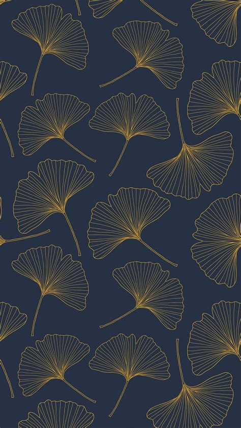 Beautiful Modern Navy Blue And Gold Ginkgo Leaves Art Deco Pattern