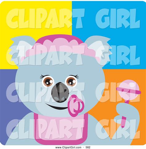 Clip Art Of A Friendly Koala Bear Baby Girl Character With Pacifier And