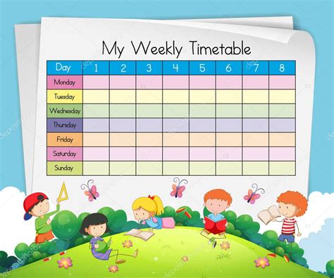 Weekly Timetable Template With Kids Playing In Park