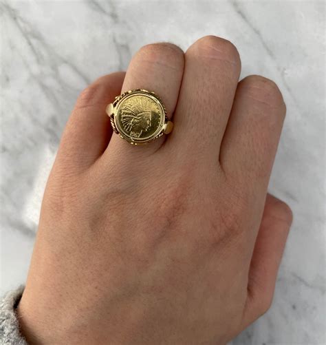 18k Yellow Gold Coin Ring Etsy