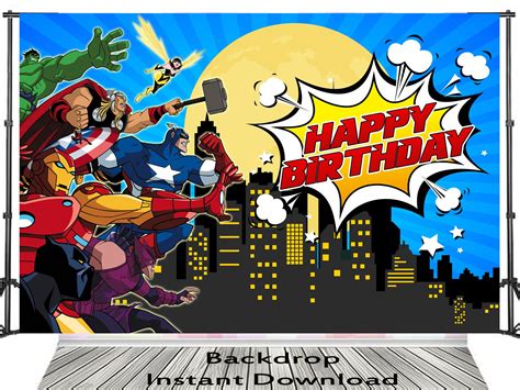 Superhero Backdrop Superhero Birthday Background Avengers Etsy