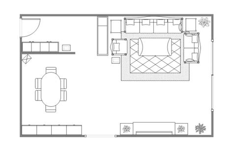 The Floor Plan For A Living Room And Dining Area With Furniture