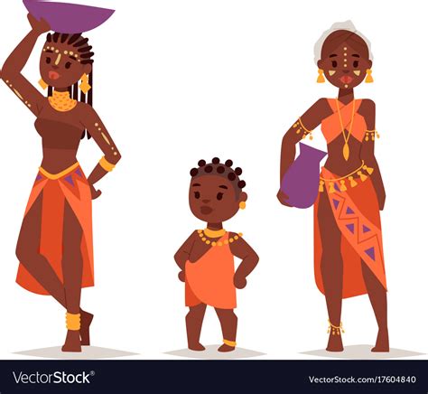 Ethnic People Of African Tribes In Traditional Clothing Set Of Isolated