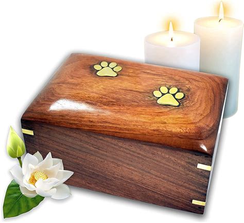 Lindia Memorial Beautiful Wooden Pet Urn With Brass Paw Design Small
