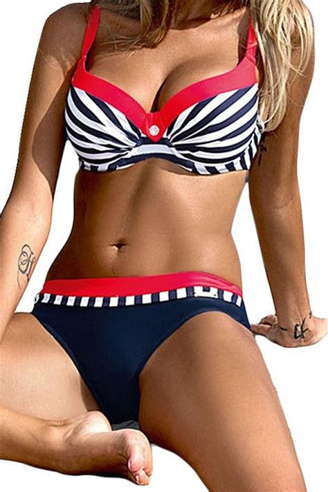 Bong Buy Sexy Push Up Padded Stripe Bikini Set Swimsuit Plus Sizetwo Piece Halter