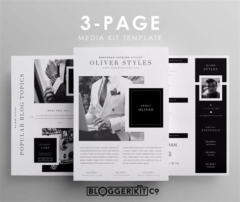 three page media kit template press kit template by bloggerkitco media kits for bloggers