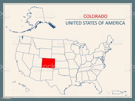 Colorado Map Outline Highlighted On United States Map Stock