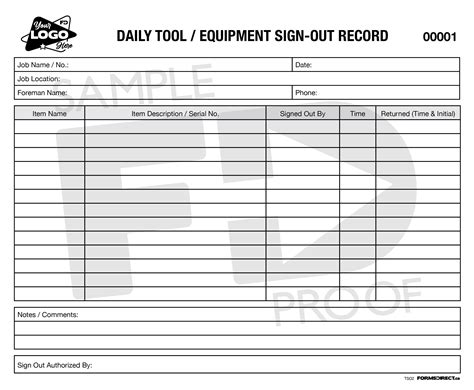 Daily Tool Equipment Sign Out Record Tso2 Template Forms Direct