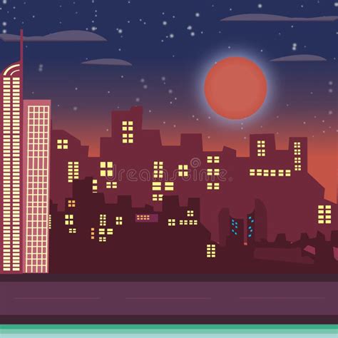 Night City Light Illustrasion Stock Vector Illustration Of Street