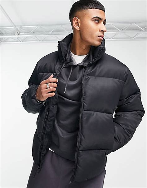 abercrombie and fitch heavyweight puffer jacket in black asos