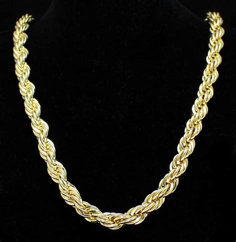Mens 24 Thick Rope Chain 10mm 14k Gold Plated Solid Necklace Hip Hop