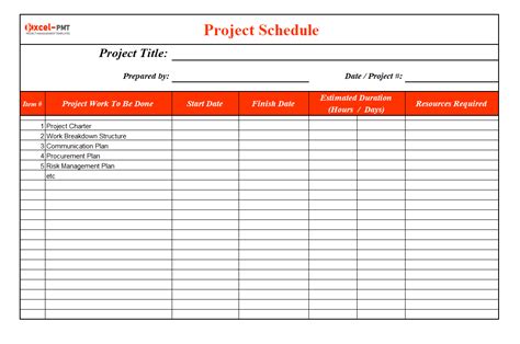 Sample Project Schedule Template Project Management Small Business