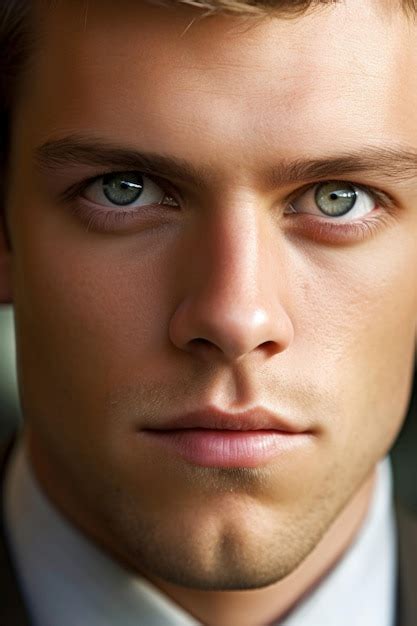Premium Ai Image A Man With Green Eyes And A White Shirt