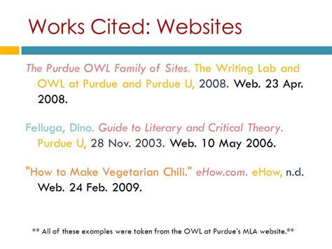 Owl Purdue Mla Works Cited Example 94 Apa In Text Citation Youtube