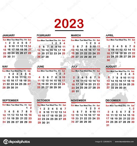 Kalender 2023 Mit Weltkarte Stock Vector By ©hibrida13 329056270