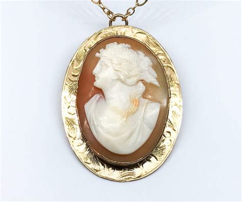 Vintage 10k Yellow Gold Pendant Brooch With Shell Cameo Etsy
