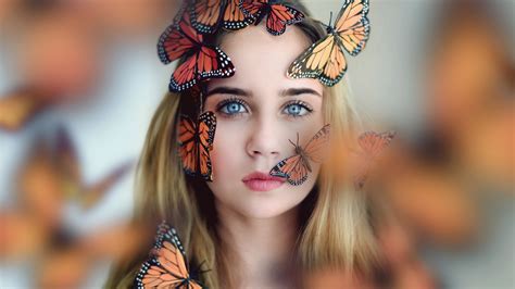 Blonde Girl And Butterflies Wallpaper 3840x2160 Uhd 4k Resolution