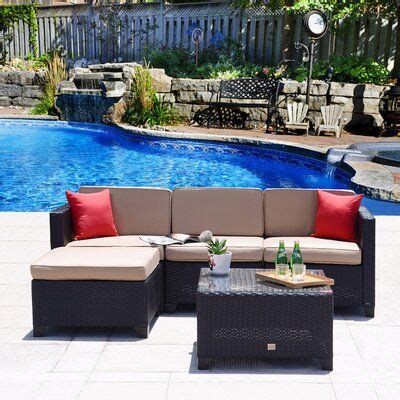 Recliner rattan wicker conservatory outdoor garden furniture set corner sofa. Ebern Designs Rita Outdoor 5 Piece Rattan Sofa Set with ...
