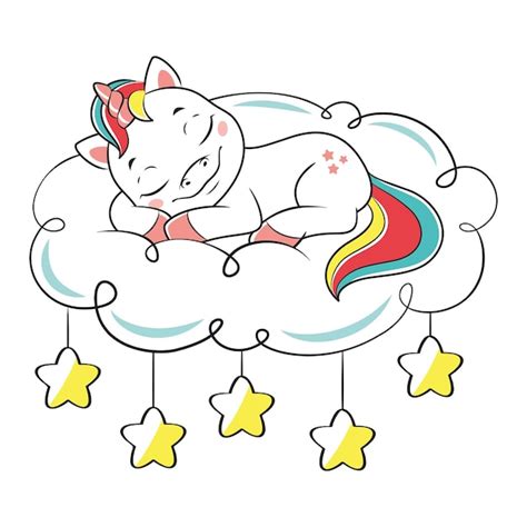 Unicorn Sleeping On Cloud Coloring Page Cartoon Vector Cartoondealer