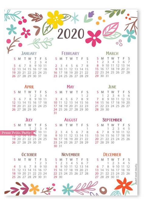 2020 Bullet Journal Calendars Printable Bundle Cute Press Print Party