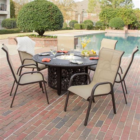 Madison Bay 6 Person Sling Patio Dining Set With Fire Pit Table