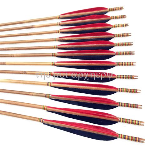 61224pcs Bamboo Arrows Traditional Handmade 5 Turkey Feathers Bamboo Shaft Self Nock Target