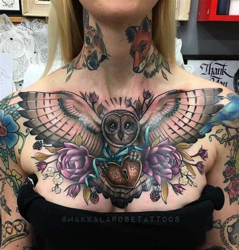 Owl Tattoo By Makkala Rose Owl Tattoo Chest Cool Chest Tattoos Chest