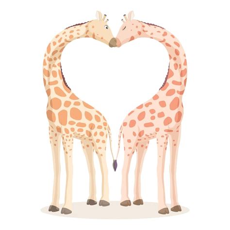 Два жирафа целуются их шеи согнуты в форме сердца Премиум векторы