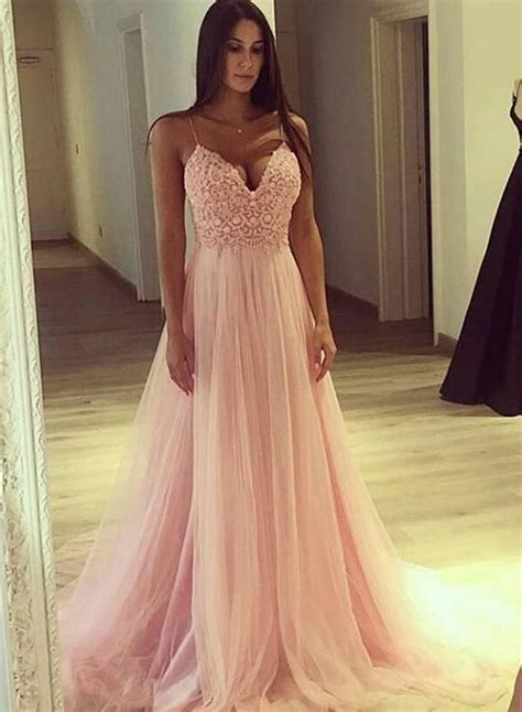 Pink A Line Tulle Long Prom Dress Pink Evening Dress Light Pink Prom Dress Prom Dresses Long