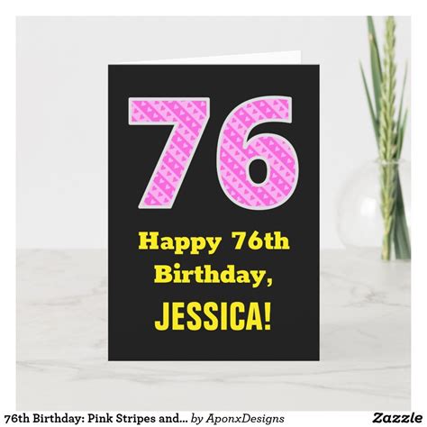 76th Birthday Pink Stripes And Hearts 76 Name Card Zazzle 76th
