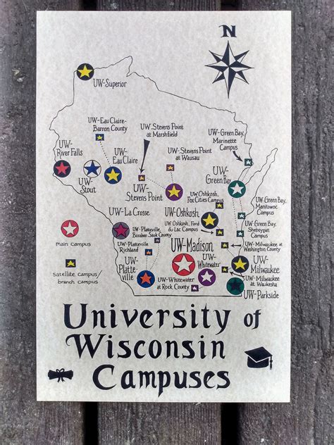 University Of Wisconsin Campuses Map Etsy