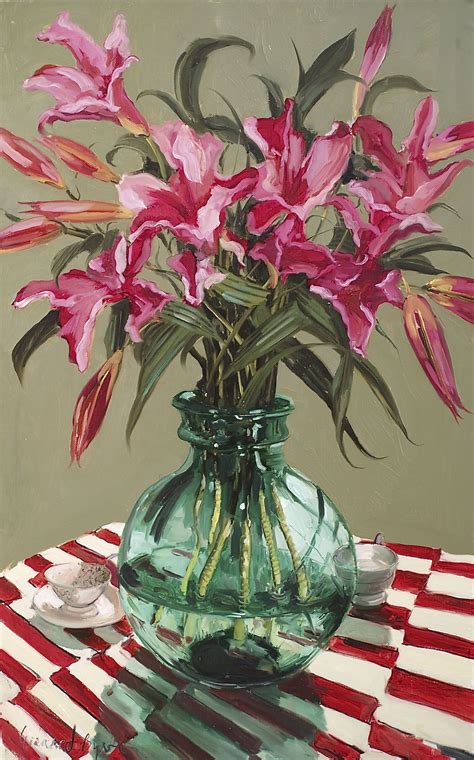 Still Life Lilies In Glass Vase Oil On Canvas 76 X 123cm By Gerard