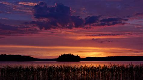 Download Wallpaper 3840x2160 Lake Reeds Glow Sunset Dark 4k Uhd 16