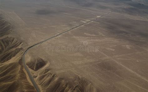Aerial Airplane Panoramic View To Nazca Geoglyph Lines Aka Spiral Ica