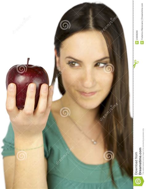 Girl Out Of Focus Watching Apple In Focus Stock Photo Image Of