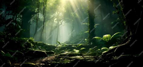 Premium Ai Image Dark Rainforest Sun Rays Through The Trees Rich