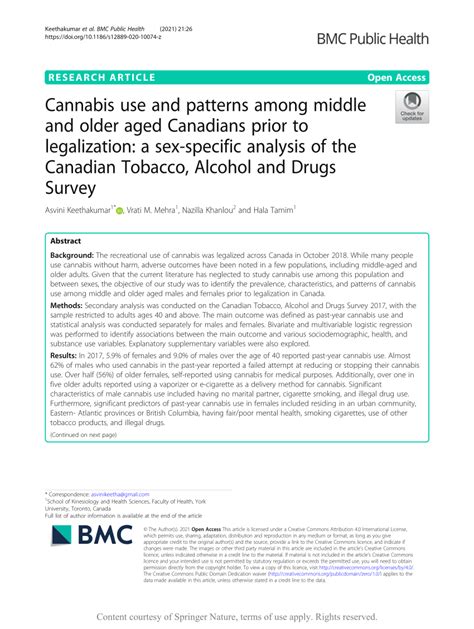 Pdf Cannabis Use And Patterns Among Middle And Older Aged Canadians