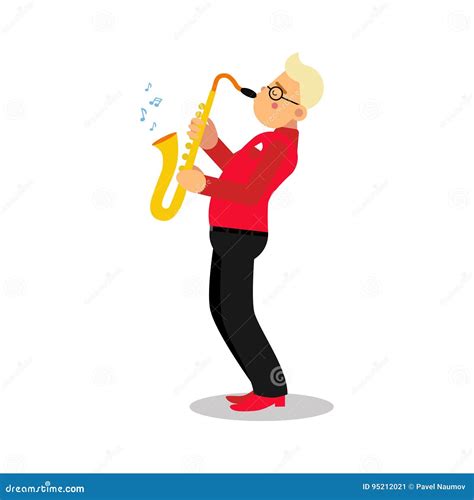 Young Man Playing Sax Cartoon Character Saxophone Player Vector