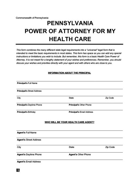 Power Of Attorney Form Free Printable Pdf Pennsylvania General