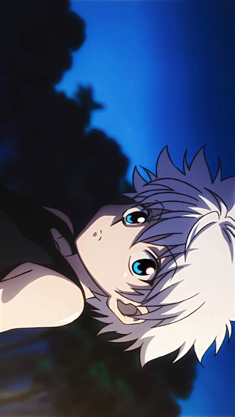 An Anime Character With White Hair And Blue Eyes Looking Up At