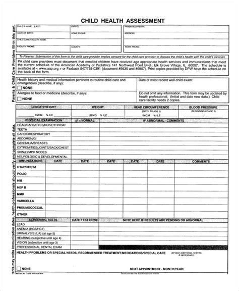 Sample Camp Health Assessment Form Printable Pdf Download