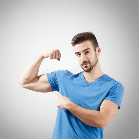 Young Man Flexing Biceps Arm Muscle Portrait Stock Photo Image Of