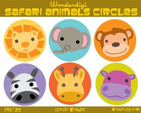 Zoo Animals Clipart Circle Lables Safari Animals Clip Art Etsy