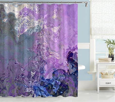 Abstract Shower Curtain Lavender Blue White Purple Blue Green