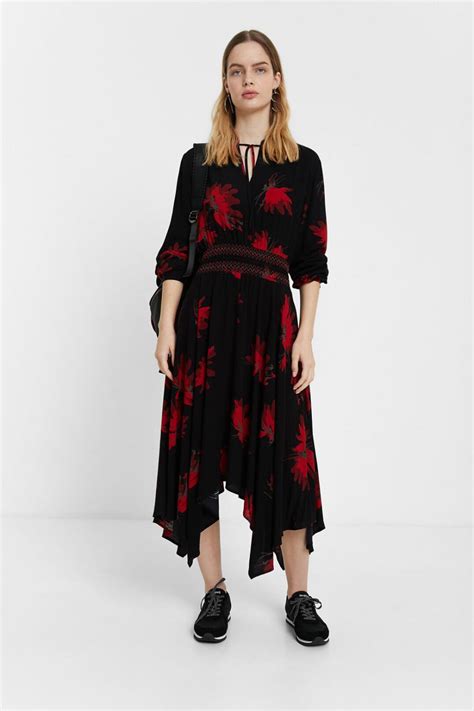 Womens Dresses Desigual Long Sleeve Flared Dress Red Meditripindia