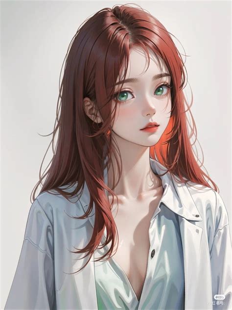 Id T Digital Art Anime Digital Art Girl Red Hair Green