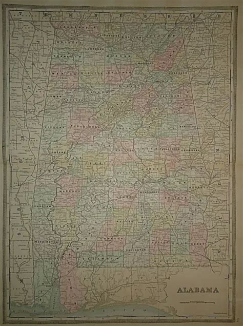 Vintage 1894 Alabama Map Old Antique Original Atlas Folio Size Map 16